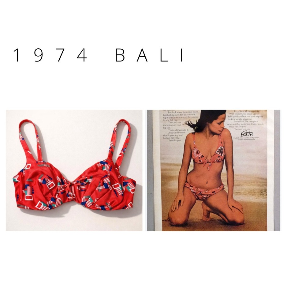 1974 Vintage Bali Bikini Top 34C USA Retro Funky Beach Summer Resortwear